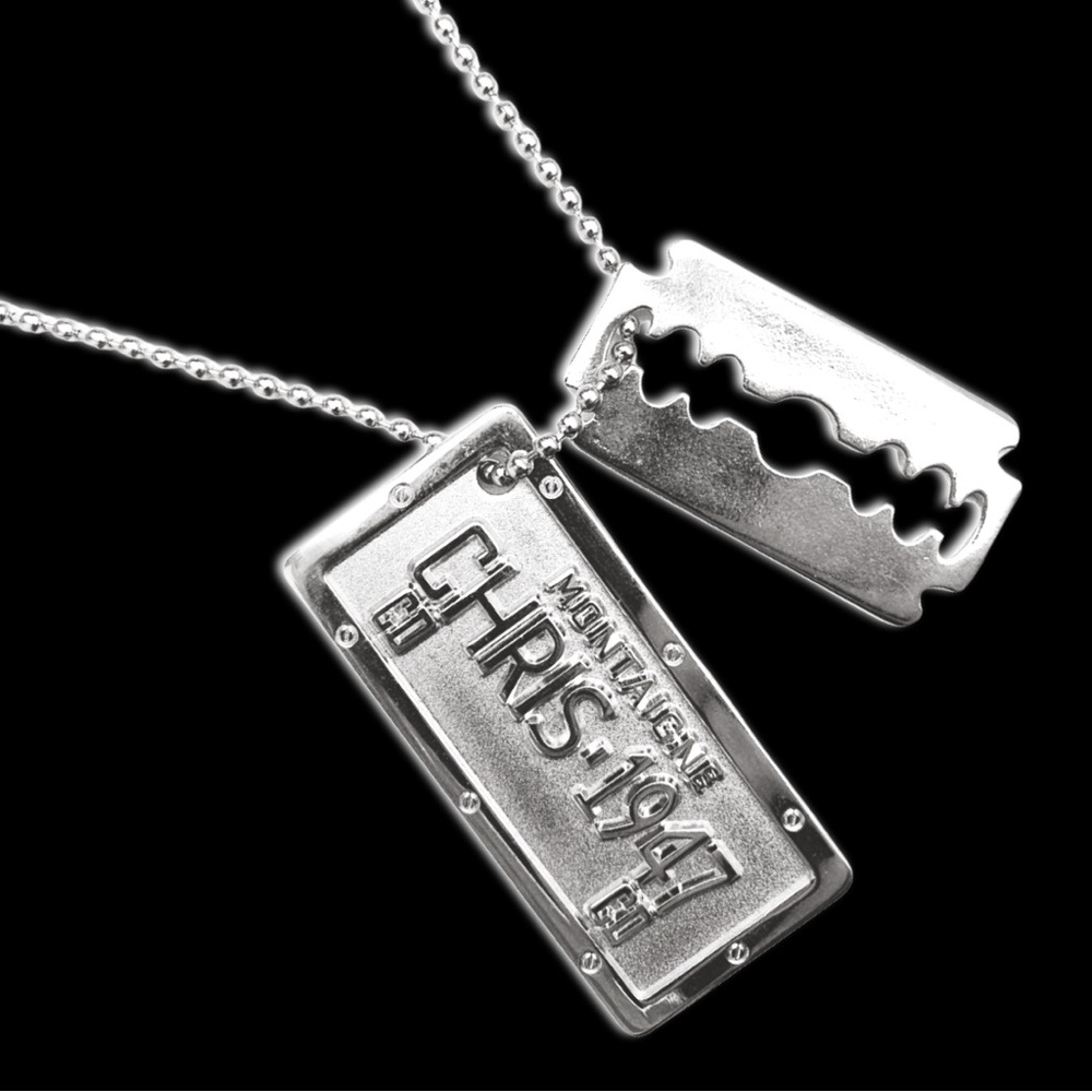 Vintage Dior John Galliano Silver Logo Ball Chain Razor Blade Dog Tag Necklace